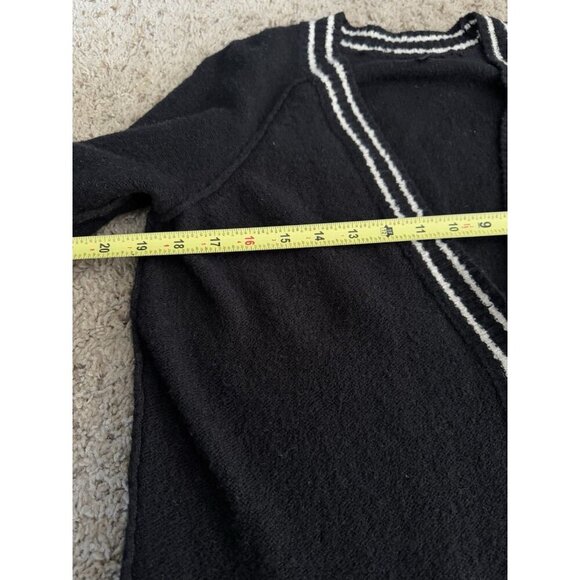 LUCKY BRAND Black Varsity-stripe Sweater Long Cardigan Coat Vneck Pockets SMALL - Picture 9 of 9
